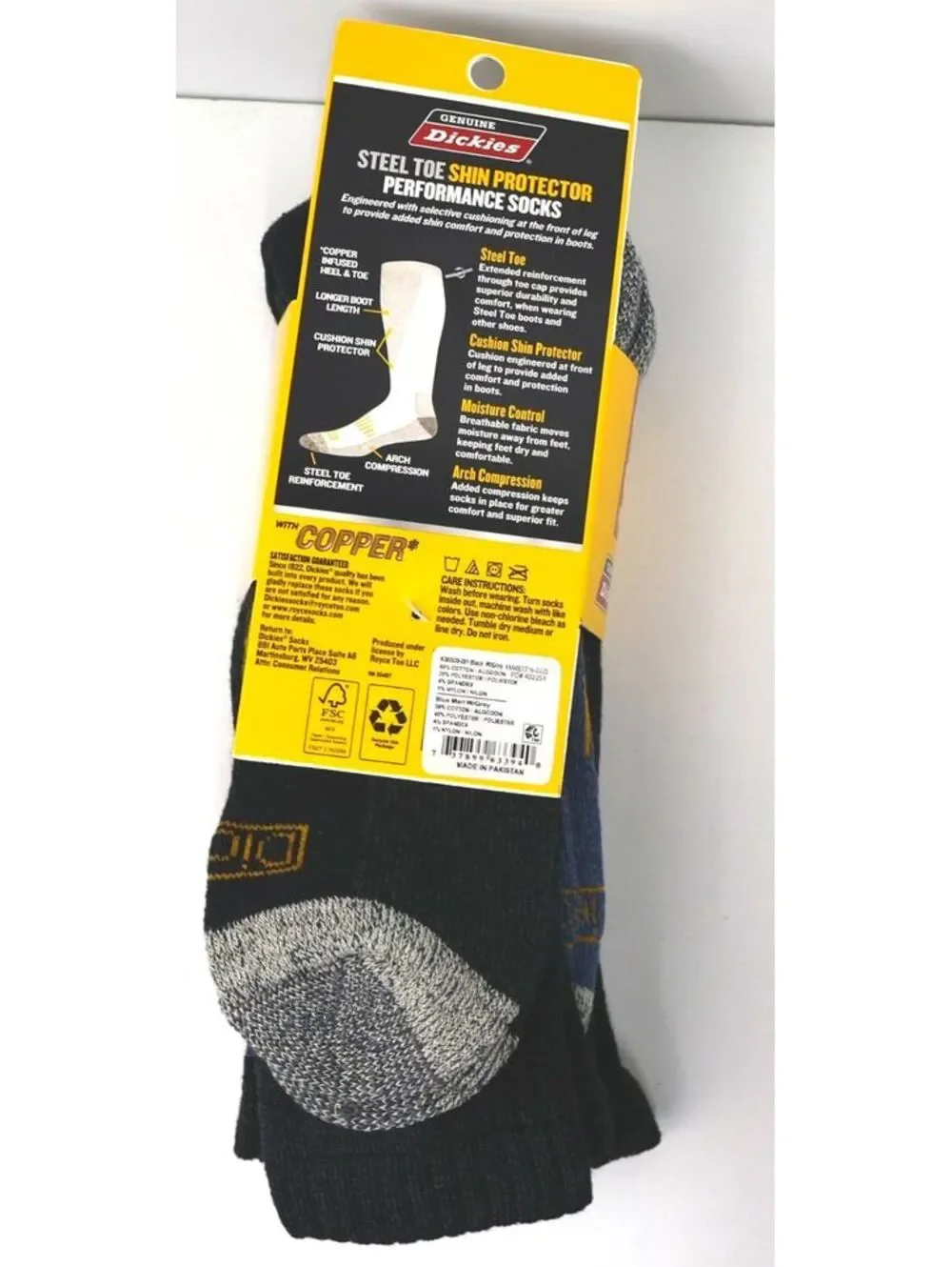 Dickies Genuine Steel Toe Shin Protector Performance Work Socks 3 Pairs Sz 6-12
